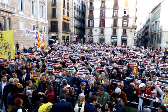 Protesters in central Barcelona demanding release of jailed Catalan leaders (by ACN)